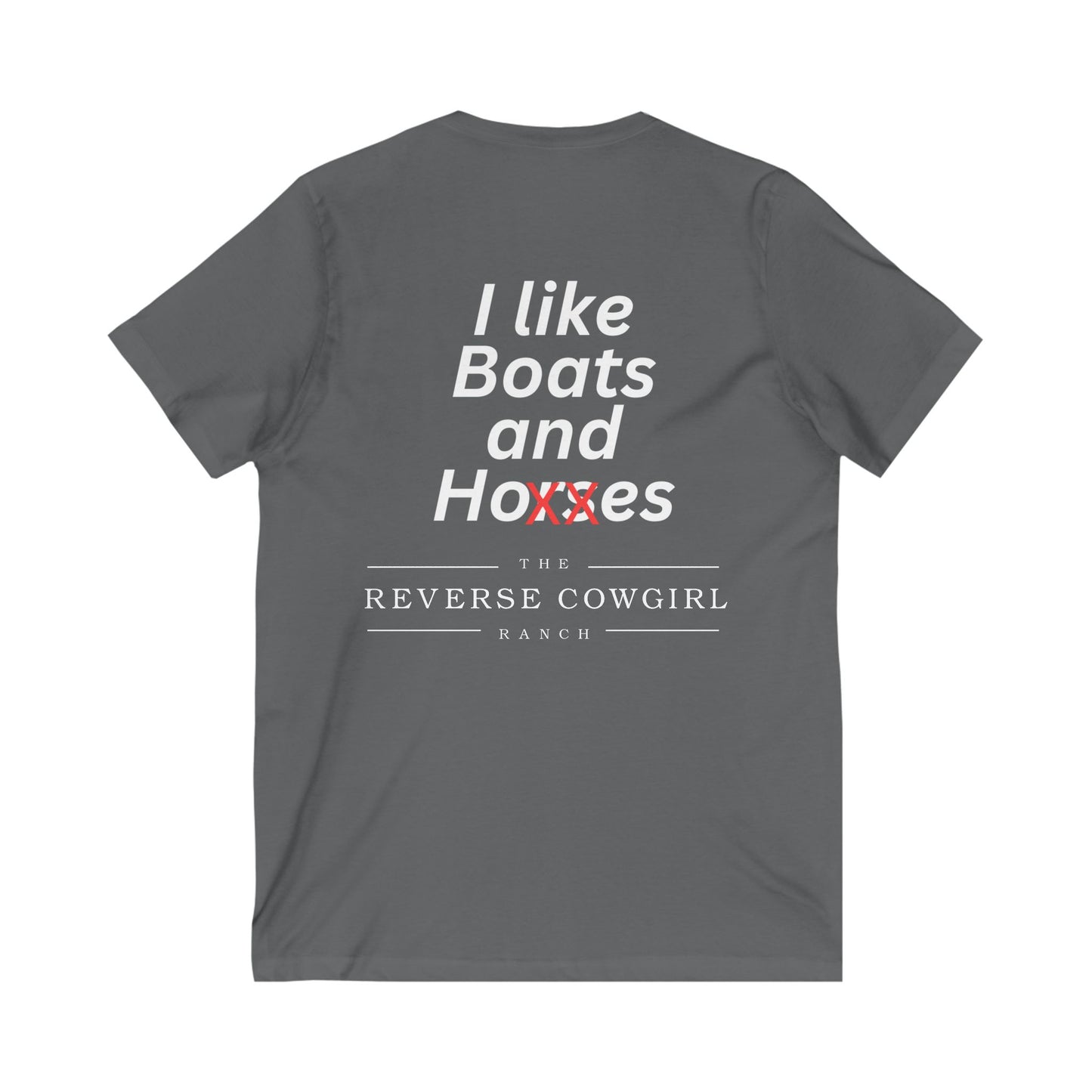 Reverse Cowgirl Ranch V-Neck Tee - Boats and Horses