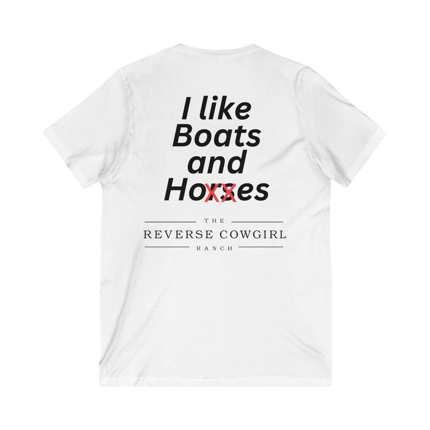 Reverse Cowgirl Ranch V-Neck Tee - Boats and Horses