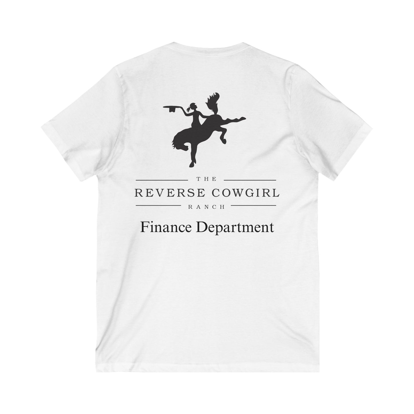 Reverse Cowgirl Ranch V-Neck Tee - Finance Department