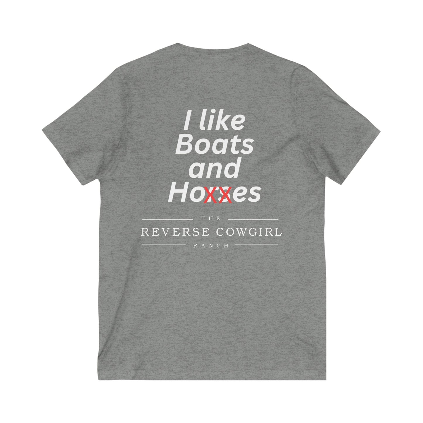 Reverse Cowgirl Ranch V-Neck Tee - Boats and Horses